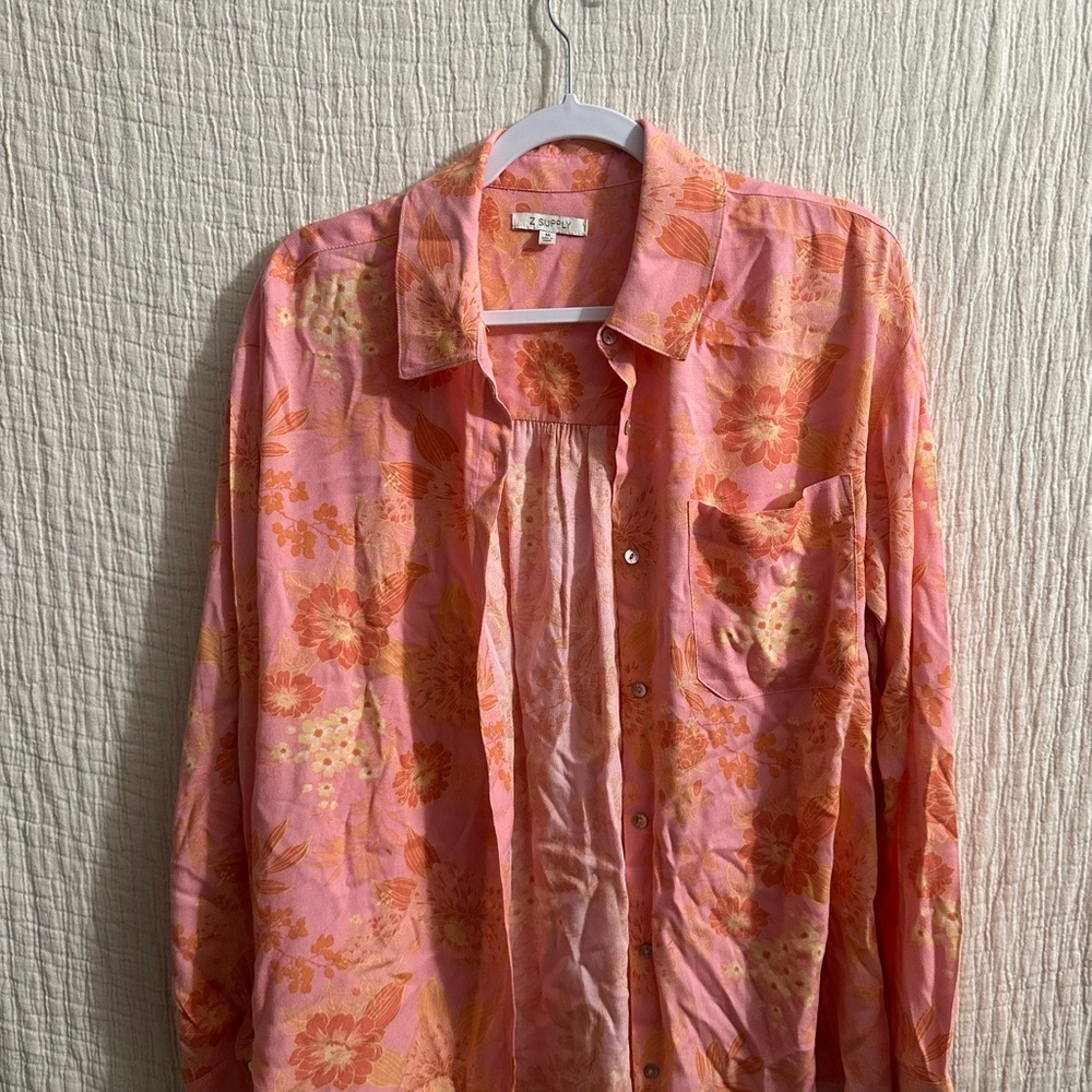 Z Supply Floral Button-Up Shirt Sz M